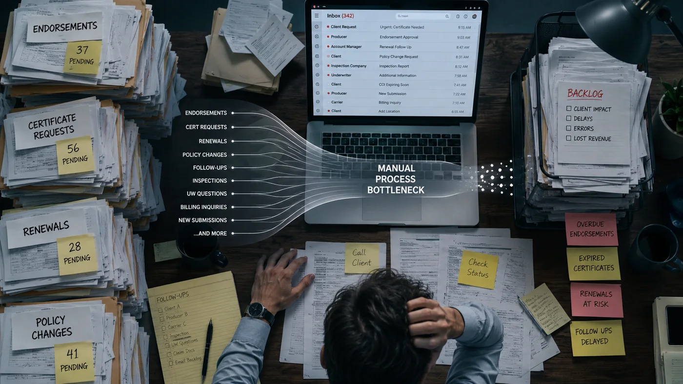 Manual workflow bottlenecks inside a commercial insurance agency